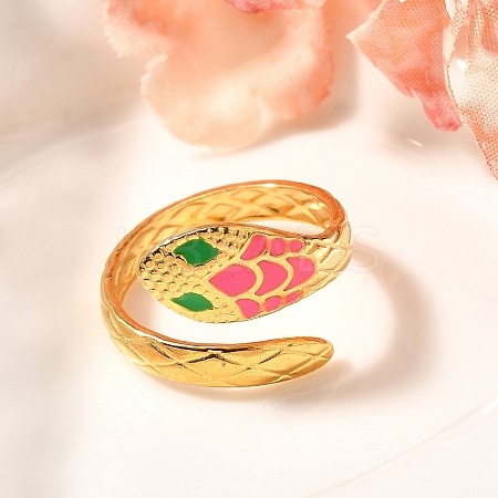 201 Stainless Steel Enamel Snake Open Cuff Ring for Women LS-RJEW-A053-05G-02-1