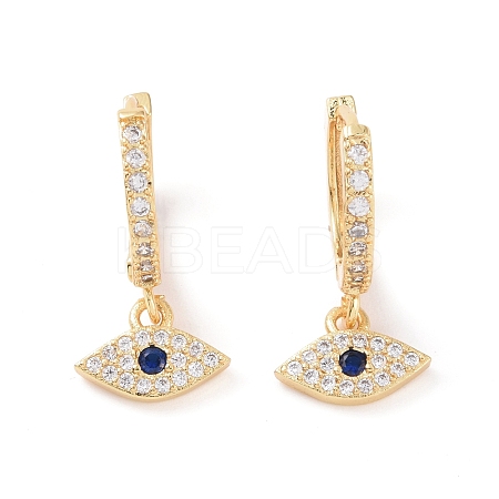 Midnight Blue Cubic Zirconia Horse Eye Dangle Hoop Earrings EJEW-C039-01G-1