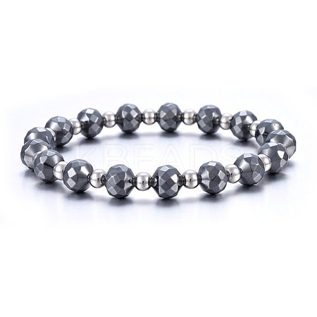Non-magnetic Synthetic Hematite Beaded Stretch Bracelets BJEW-H584-04-1