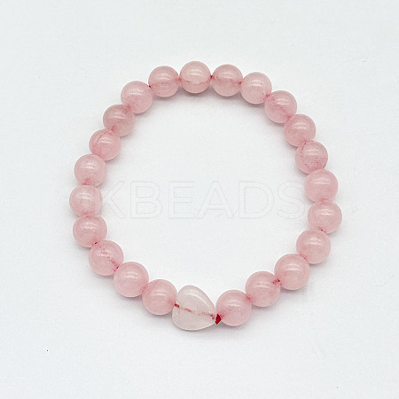 Fashionable Heart & Round Natural Rose Quartz Beaded Stretch Bracelets for Women Men EN4450-6-1