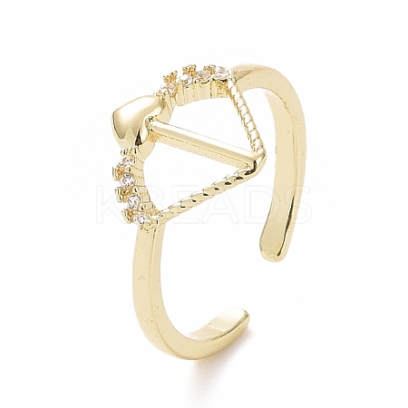 Clear Cubic Zirconia Cupid's Arrow Open Cuff Ring RJEW-H127-39G-1