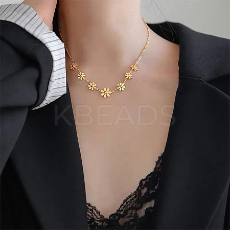 316 Surgical Stainless Steel Flower Link Chain Necklaces for Women LS-NJEW-P324-06G-1