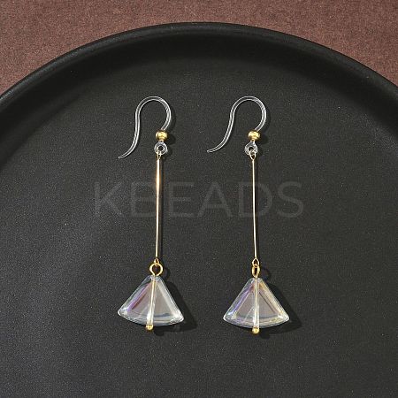 Electroplated 304 Stainless Steel Resin Fan Dangle Earrings EJEW-Z129-11G-02-1
