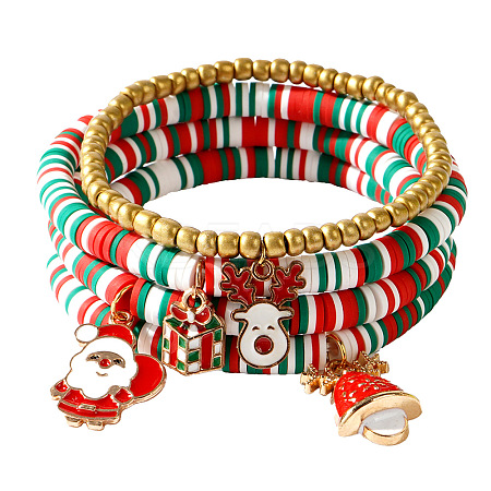 Christmas 304 Stainless Steel Enamel Reindeer & Santa Claus & Christmas Bell Charm Bracelets LQ5841-1-1