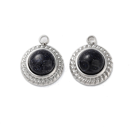 Synthetic Blue Goldstone Half Round Charms STAS-L022-399P-02-1