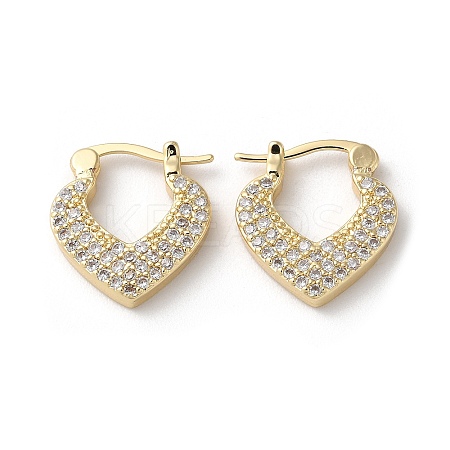 Brass with Cubic Zirconia Heart Hoop Earrings EJEW-K247-07G-1