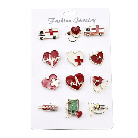 12Pcs 12 Styles Medical Enamel Pins JEWB-A033-04G-1