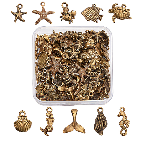 100Pcs 10 Styles Ocean Series Tibetan Style Alloy Pendants FIND-AR0005-86-1