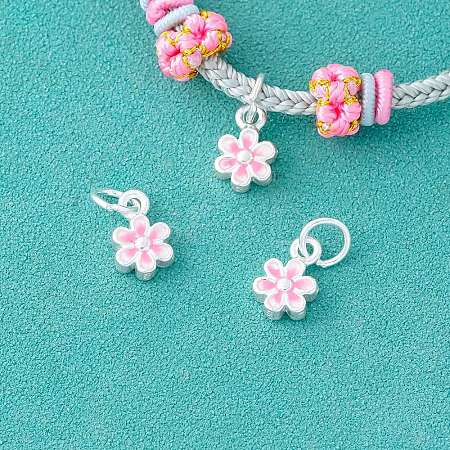 925 Sterling Silver Enamel Pink Flower Charms STER-A048-08S-1