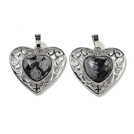 Natural Snowflake Obsidian Peach Love Heart Pendants G-G158-01G-1