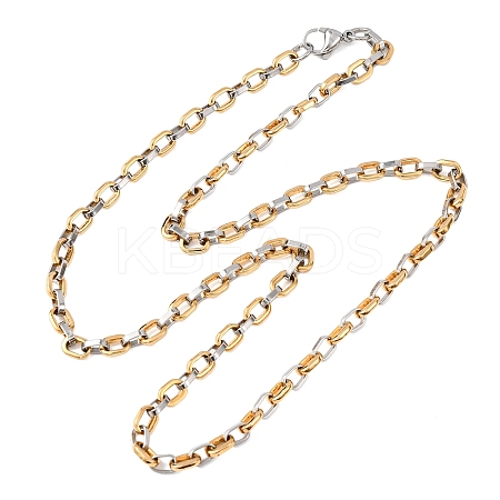 PVD Vacuum Plating 304 Stainless Steel Oval Link Chains Necklace STAS-E160-18GP-01-1