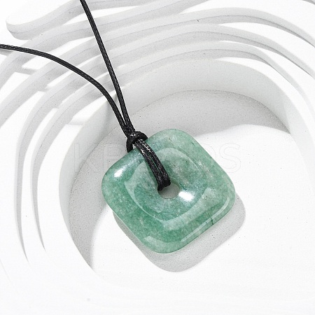 Natural Green Aventurine Square Pendants Black PU Leather Cord Necklaces X-NJEW-K285-01B-1