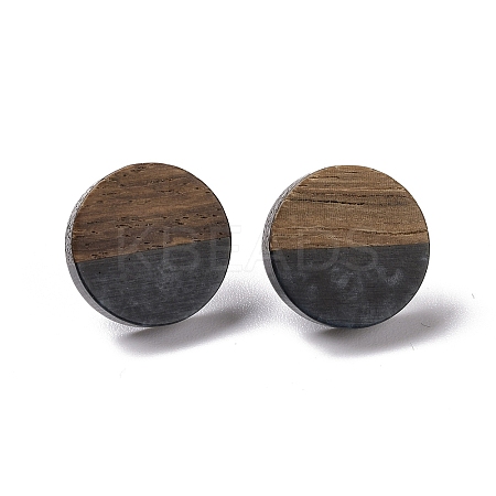 Resin & Walnut Wood Flat Round Stud Earrings with 304 Stainless Steel Pin for Women EJEW-N017-010A-01-1