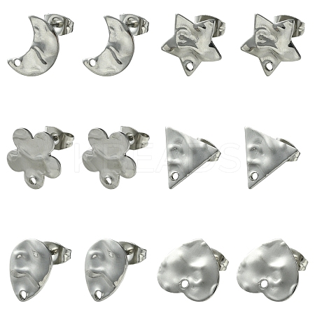 12Pcs 6 Styles 304 Stainless Steel Stud Earring Findings FIND-FS0002-39-1