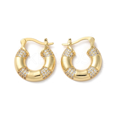 Brass Pave Clear Cubic Zirconia Hoop Earrings for Women EJEW-M258-01G-1