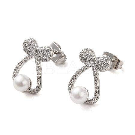 Bowknot Brass Micro Pave Clear Cubic Zirconia Stud Earrings EJEW-A040-01P-1
