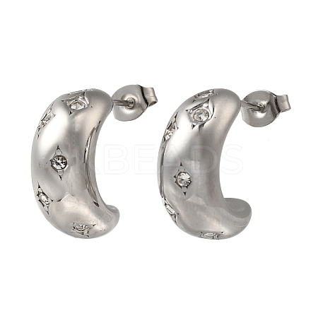304 Stainless Steel & Rhinestones C-Shaped Stud Earrings for Women EJEW-S237-11-1