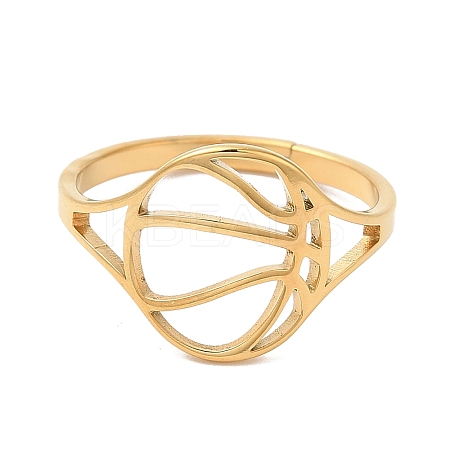 Ion Plating(IP) 304 Stainless Steel Hollow Basketball Adjustable Ring for Women RJEW-M149-28G-1