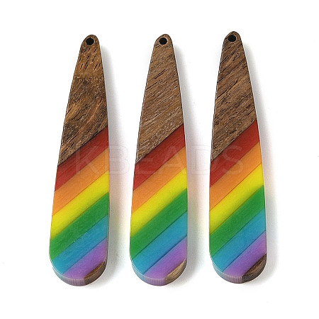 Pride Rainbow Theme Resin & Walnut Wood Pendants WOOD-K012-05B-1