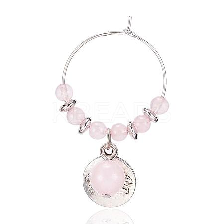 Natural Rose Quartz Wine Glass Charms AJEW-JO00154-01-1