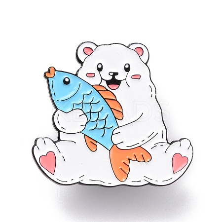 Bear with Fish Enamel Pin JEWB-O005-M12-1