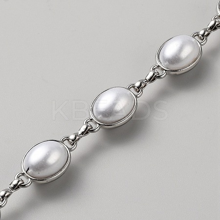 Plastic Imitation Pearl Oval Link Bracelet LCHA-WH0001-04-1