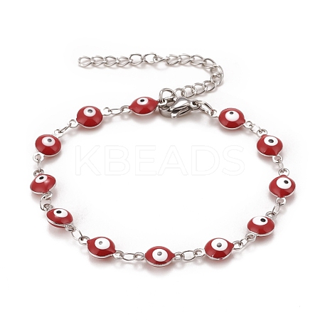Enamel Oval with Evil Eye Link Chains Bracelet BJEW-P271-04P-01-1