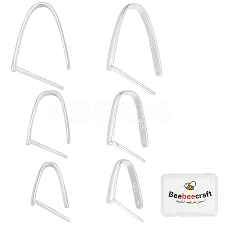6Pcs 3 Styles Rhodium Plated 925 Sterling Silver Ice Pick Pinch Bails STER-BBC0006-94-1