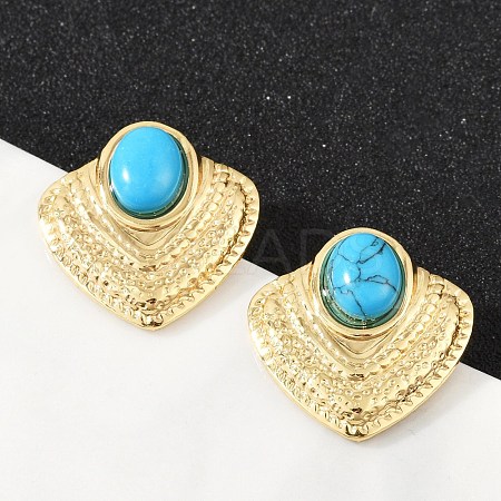 Fan 304 Stainless Steel Synthetic Turquoise Stud Earrings for Women EJEW-U046-17C-G-1