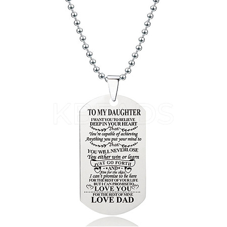 201 Stainless Steel To My Daughter Dog Tag Pendant Ball Chain Necklaces FS-WG527E6-15-1