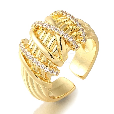 Rack Plating Brass Clear Cubic Zirconia Open Cuff Rings RJEW-S411-22G-1
