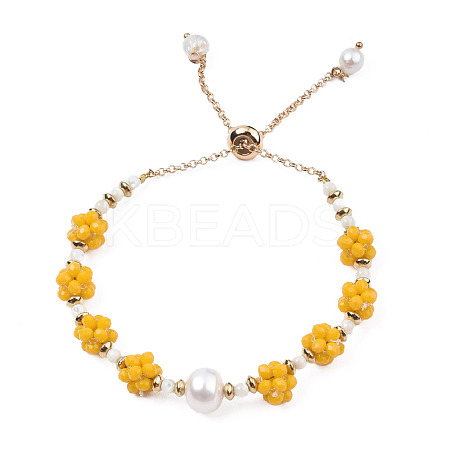 Natural Pearl & Glass Braided Slider Bracelet BJEW-N018-01D-1