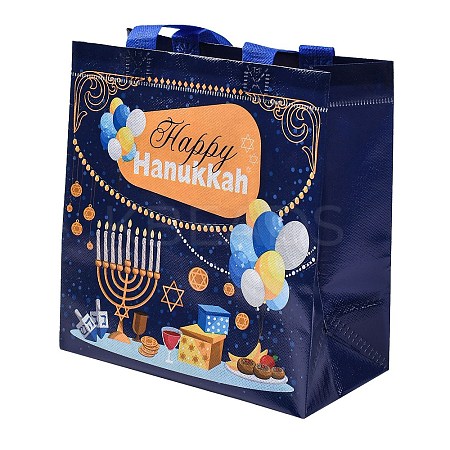 Hanukkah Theme Non-Woven Reusable Folding Gift Bags with Handle ABAG-NH0001-01B-1