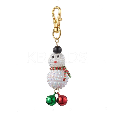 Christmas Snowman Resin Rhinestone & Glass Seed Beads Pendant Decorations HJEW-MZ00076-1