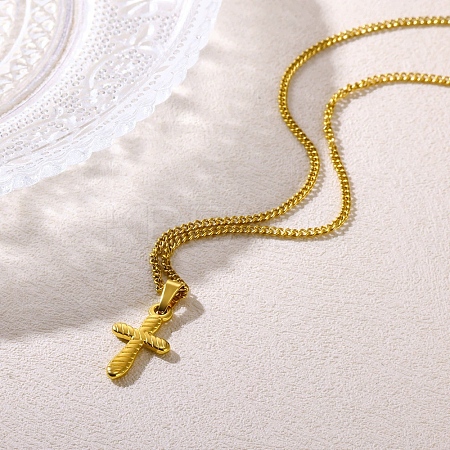 304 Stainless Steel Cross Pendant Necklaces for Women Men LS-NJEW-Z063-02G-1