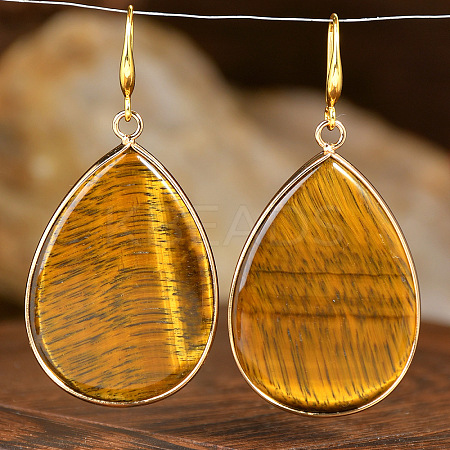 Natural Tiger Eye Teardrop Dangle Earrings FS-WG5CAE0-10-1