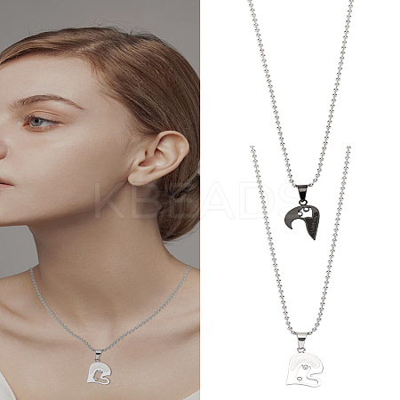 1 Set Stainless Steel Couple Heart Pendant Ball Chain Necklaces for Women Men NJEW-LP0001-61A-1