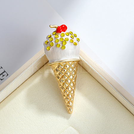 Ice Cream Alloy Rhinestone Lapel Pins for Backpack Clothes JEWB-H032-04G-1