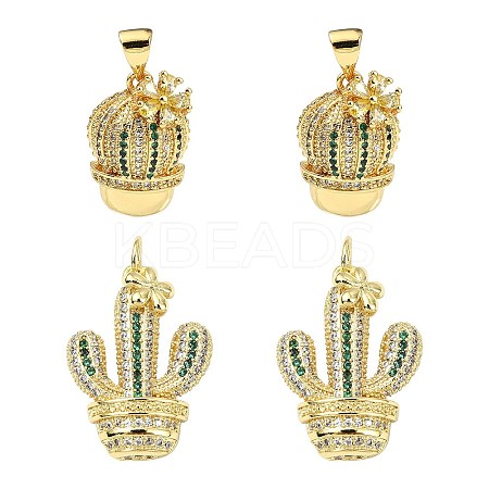 4Pcs 2 Style Rack Plating Brass Micro Pave Cubic Zirconia Pendants KK-CJ0002-76-1