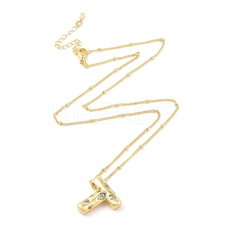 Brass Micro Pave Clear Cubic Zirconia Pendant Necklaces NJEW-Z038-01G-T-1