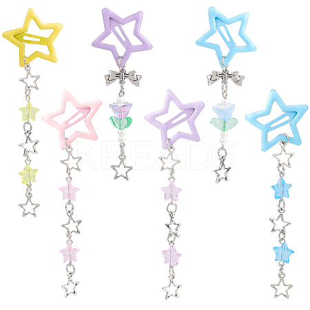 6Pcs 6 Styles Star Iron & Plastic Snap Hair Clips PHAR-CP0001-28-1