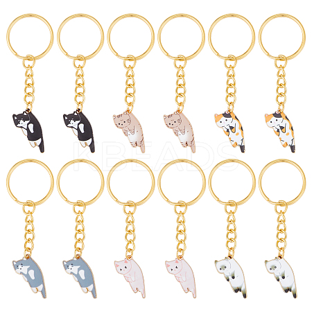 12Pcs 6 Colors Cute Cat Alloy Enamel Charm Keychains KEYC-PH01512-1