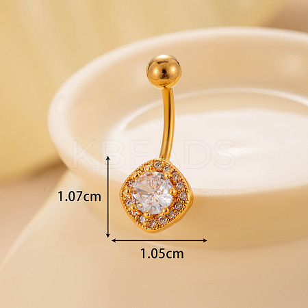 316L Surgical Stainless Steel Clear Cubic Zirconia Curved Barbell Belly Rings WGA1AD6-04-1