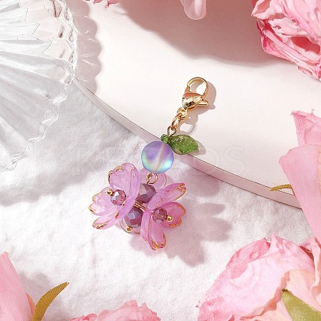 Flower Synthetic Moonstone & Glass Pendant Decorations HJEW-TA00337-01-1