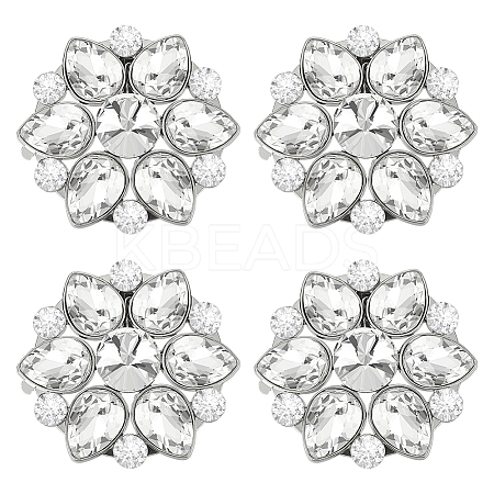 4Pcs Flower Alloy with Glass Rhinestone Shoe Buckle Clips AJEW-FG0003-64D-1