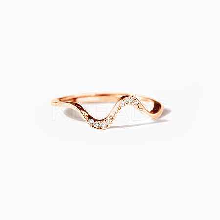 Wave Shaped 925 Sterling Silver Micro Pave Clear Cubic Zirconia Finger Rings RJEW-H230-28C-RG-1