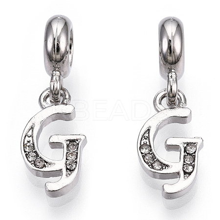 Platinum Rack Plating Alloy Rhinestone European Dangle Charms PALLOY-T048-36P-G-1