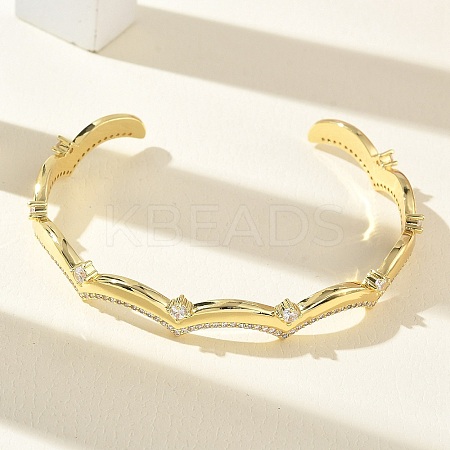 Brass Micro Pave Clear Cubic Zirconia Cuff Bangles for Women BJEW-A172-04G-1