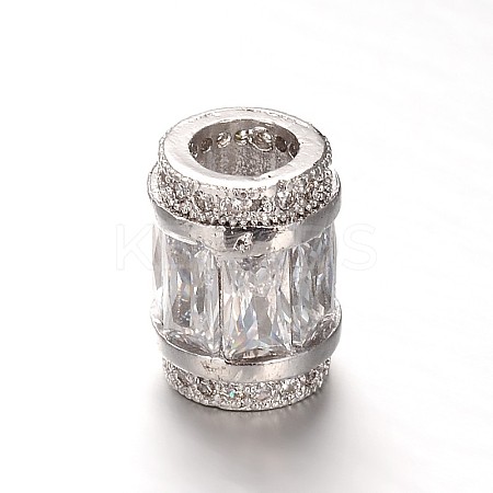 Column Brass Micro Pave Cubic Zirconia Large Hole European Beads ZIRC-M084-01-1