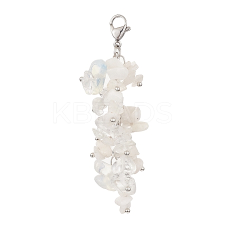 Natural Rainbow Moonstone & Opalite Chip Beaded Pendant Decorations HJEW-JM01234-04-1